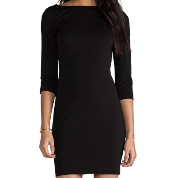 AMANDA UPRICHARD ▪️ 3/4 sleeve V back black mini dress M - Picture 1 of 10